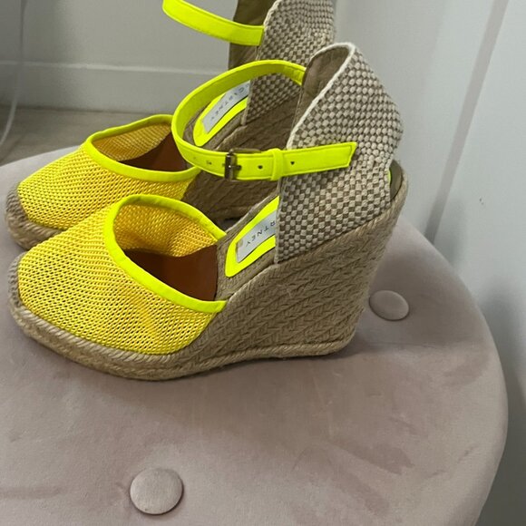 Stella McCartney Yellow Mesh Espadrille Wedge Heels Size 35 - Picture 3 of 7